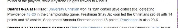 Amanda Sherman - University Christian School Basketball (Jacksonville, Florida)