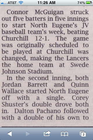 Connor McGuigan - North Eugene High School Baseball (Eugene, Oregon)