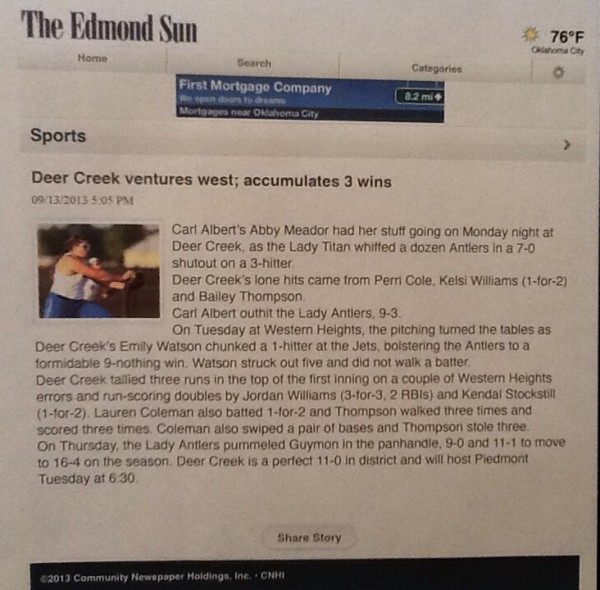 Kendal Stockstill - Deer Creek High School Softball (Edmond, Oklahoma)